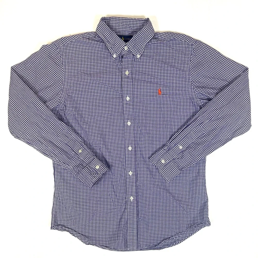 Polo Ralph Lauren Mens Slim Fit Gingham Button Down Shirt Purple White L